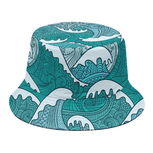 Surfing Wave Pattern Print Bucket Hat