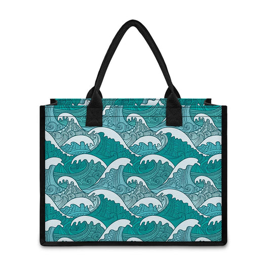 Surfing Wave Pattern Print Canvas Tote Bag