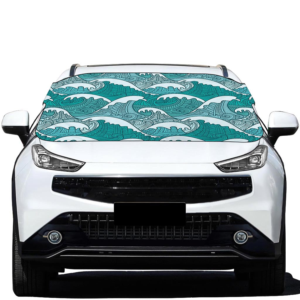 Surfing Wave Pattern Print Car Windshield Snow Cover