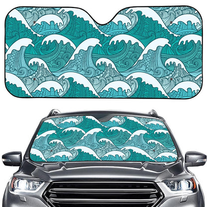 Surfing Wave Pattern Print Car Windshield Sun Shade