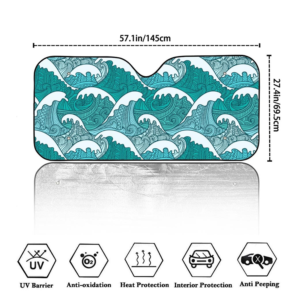 Surfing Wave Pattern Print Car Windshield Sun Shade