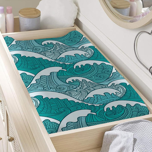 Surfing Wave Pattern Print Changing Pad Cover