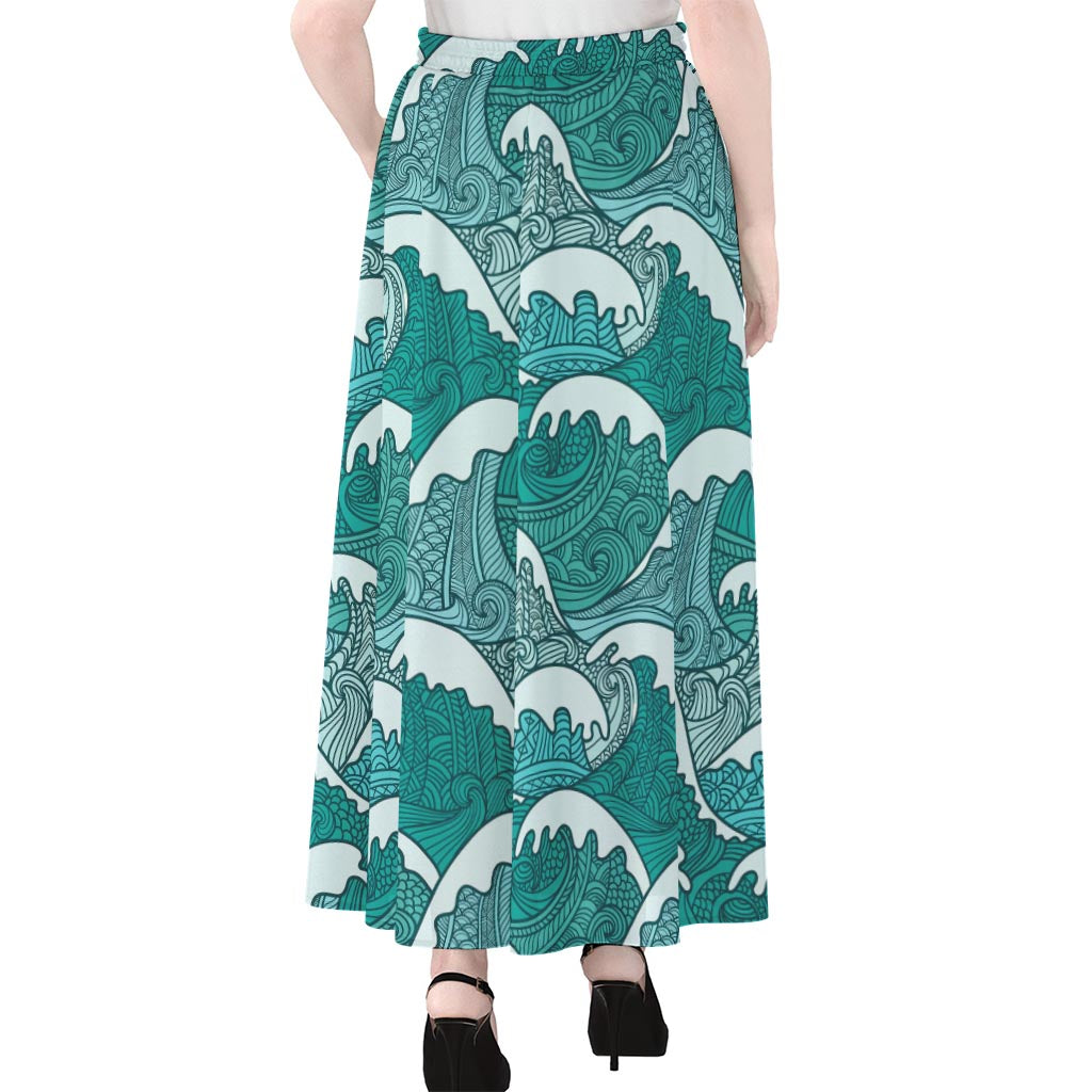 Surfing Wave Pattern Print Chiffon Maxi Skirt