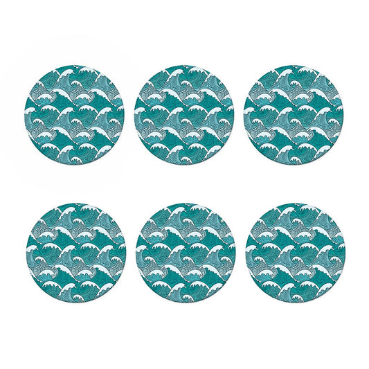 Surfing Wave Pattern Print Coaster Set