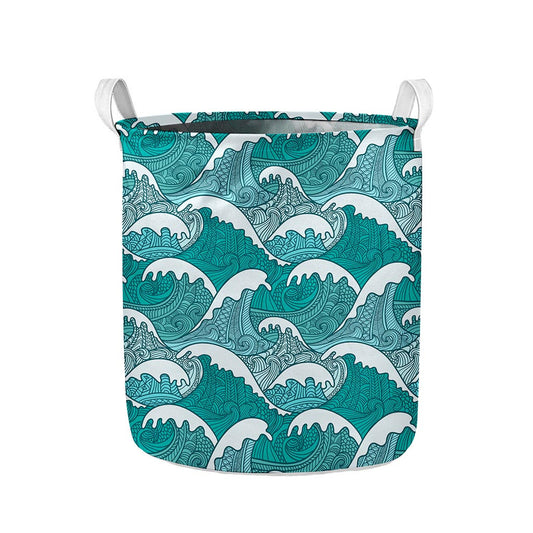 Surfing Wave Pattern Print Collapsible Laundry Basket