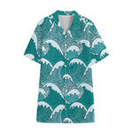 Surfing Wave Pattern Print Cotton Hawaiian Shirt