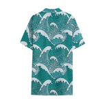 Surfing Wave Pattern Print Cotton Hawaiian Shirt