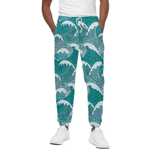 Surfing Wave Pattern Print Cotton Pants