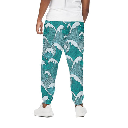 Surfing Wave Pattern Print Cotton Pants