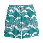 Surfing Wave Pattern Print Cotton Shorts