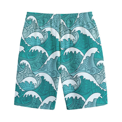 Surfing Wave Pattern Print Cotton Shorts