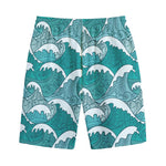 Surfing Wave Pattern Print Cotton Shorts
