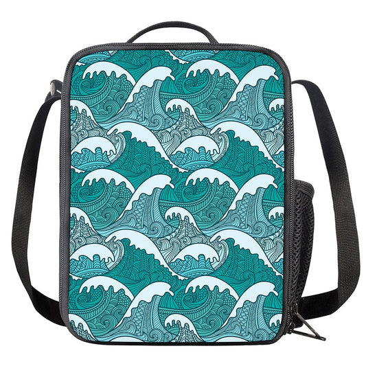 Surfing Wave Pattern Print Crossbody Lunch Bag