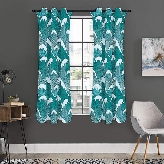 Surfing Wave Pattern Print Curtain
