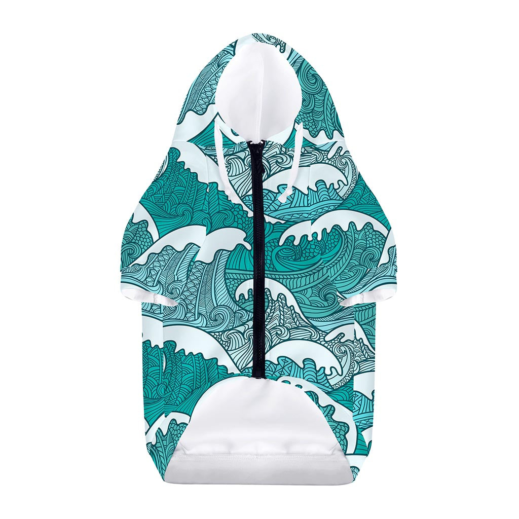 Surfing Wave Pattern Print Dog Zip Up Hoodie