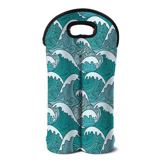 Surfing Wave Pattern Print Double Neoprene Wine Tote