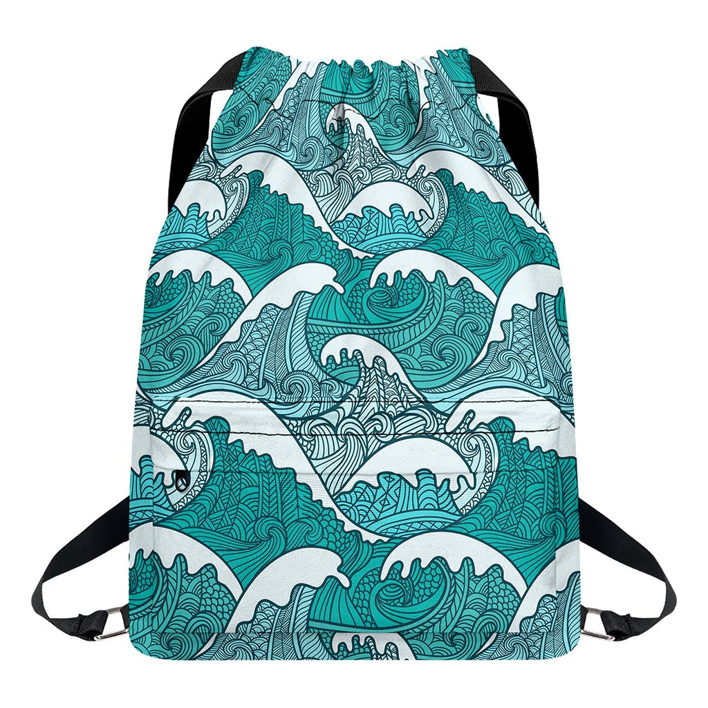 Surfing Wave Pattern Print Drawstring Backpack
