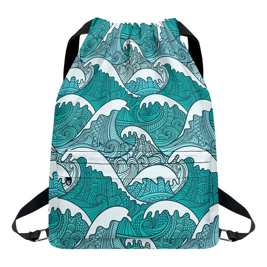 Surfing Wave Pattern Print Drawstring Backpack