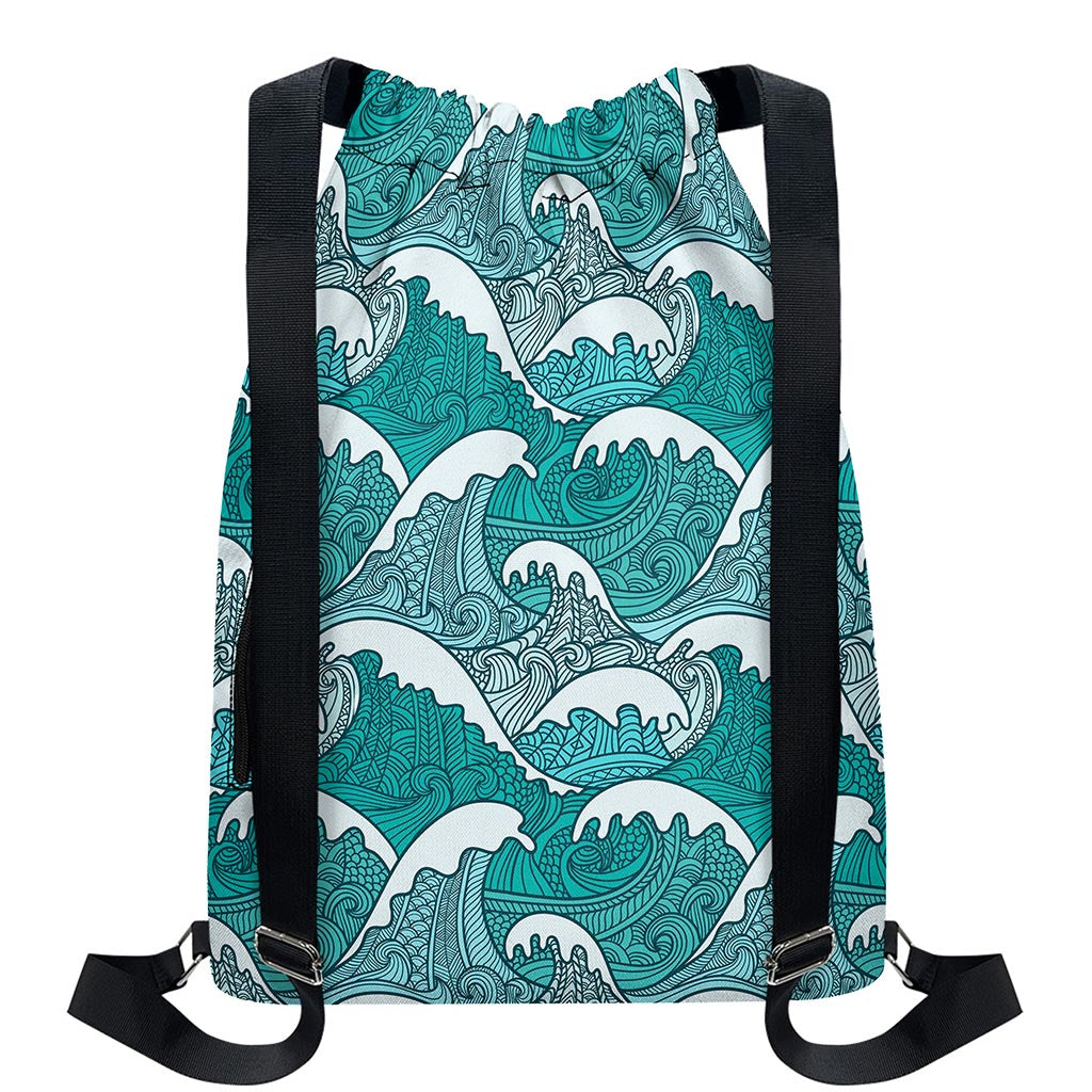 Surfing Wave Pattern Print Drawstring Backpack
