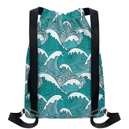 Surfing Wave Pattern Print Drawstring Backpack