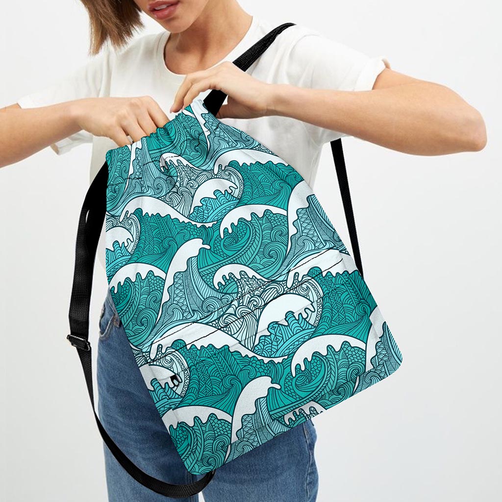Surfing Wave Pattern Print Drawstring Backpack