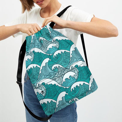 Surfing Wave Pattern Print Drawstring Backpack