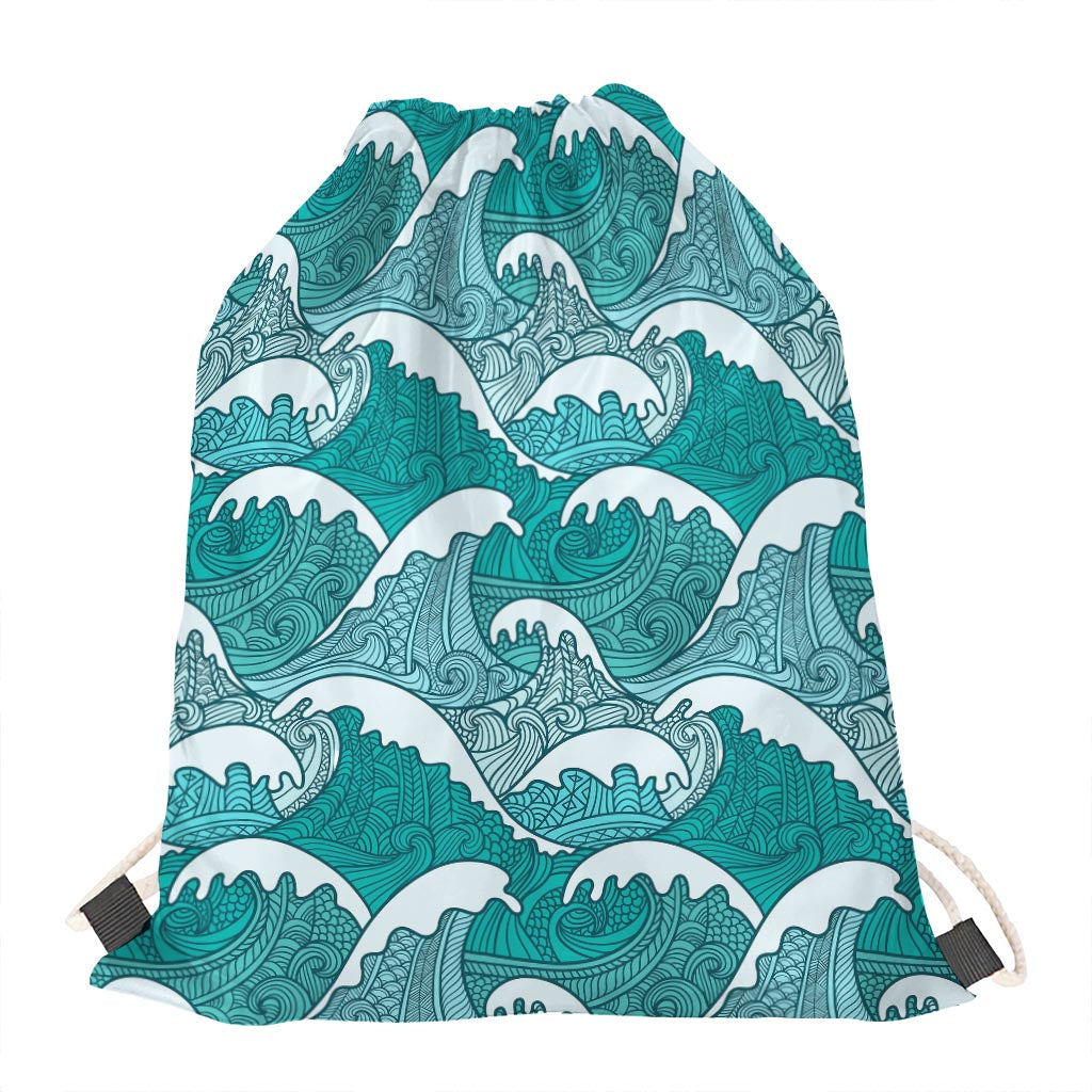 Surfing Wave Pattern Print Drawstring Bag