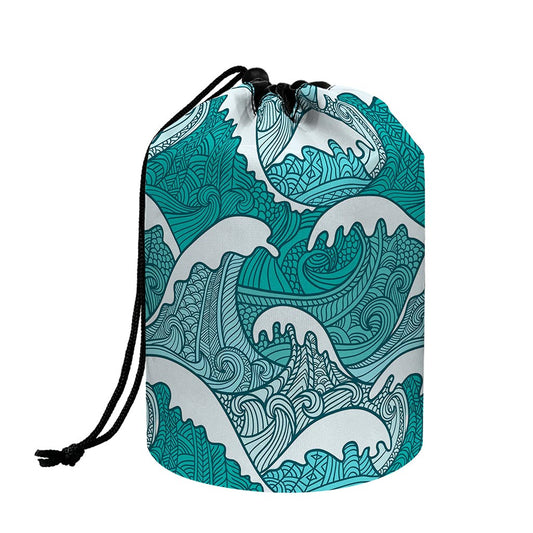 Surfing Wave Pattern Print Drawstring Makeup Bag