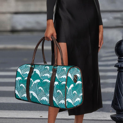 Surfing Wave Pattern Print Duffle Bag