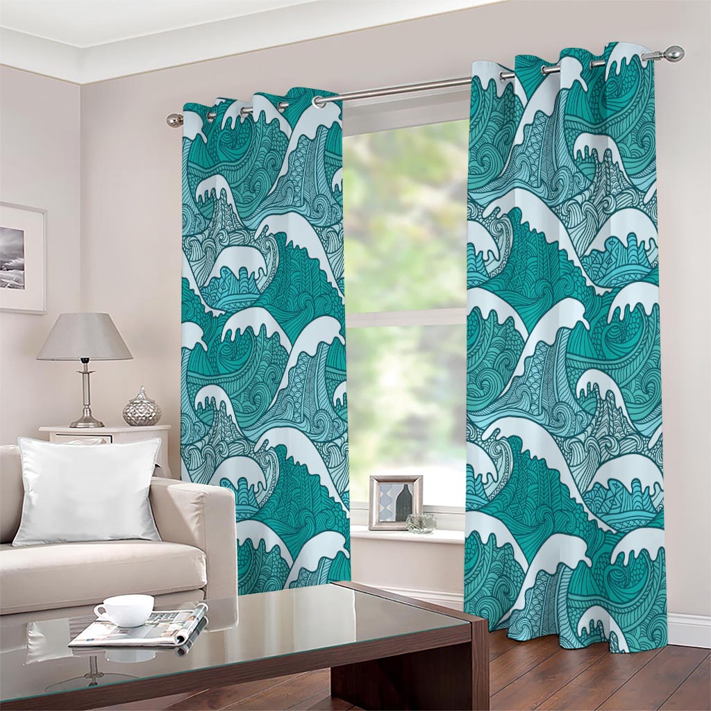 Surfing Wave Pattern Print Extra Wide Grommet Curtains