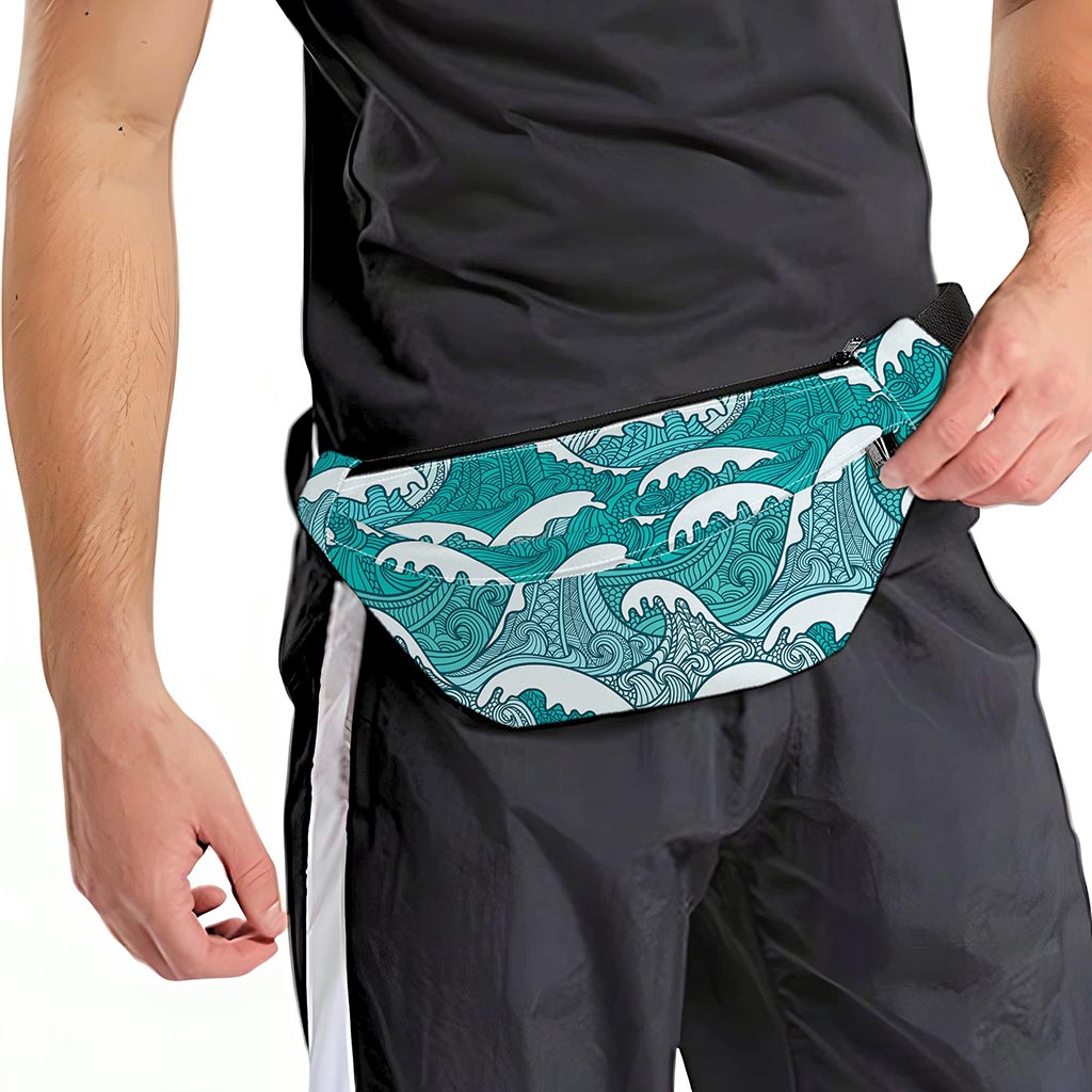 Surfing Wave Pattern Print Fanny Pack