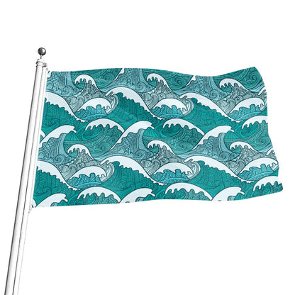 Surfing Wave Pattern Print Flag
