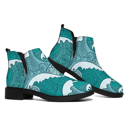 Surfing Wave Pattern Print Flat Ankle Boots