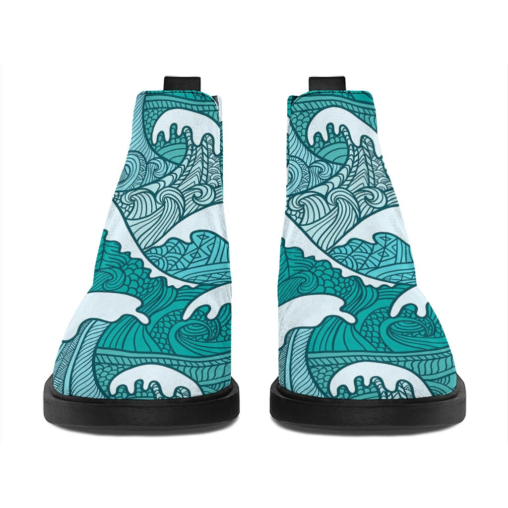 Surfing Wave Pattern Print Flat Ankle Boots