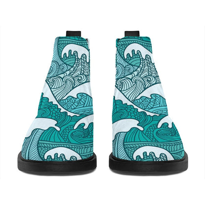 Surfing Wave Pattern Print Flat Ankle Boots