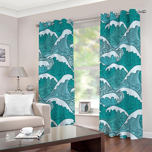 Surfing Wave Pattern Print Grommet Curtains