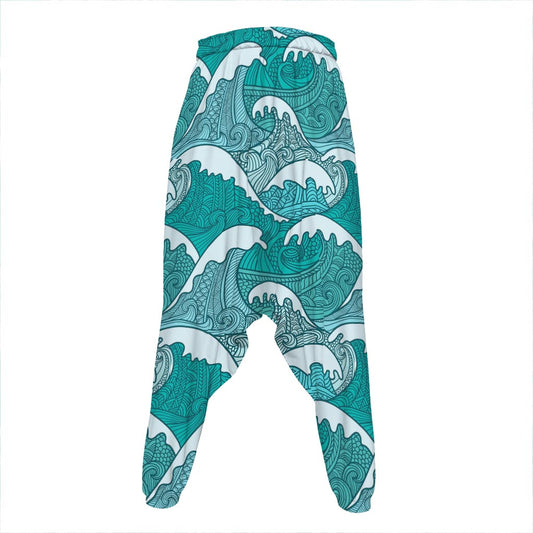 Surfing Wave Pattern Print Hammer Pants