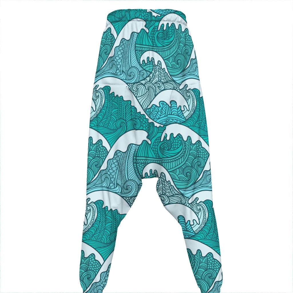 Surfing Wave Pattern Print Hammer Pants