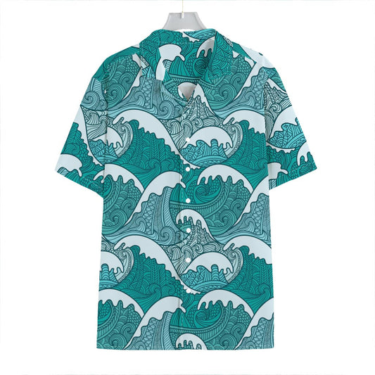 Surfing Wave Pattern Print Hawaiian Shirt