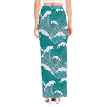 Surfing Wave Pattern Print High Slit Maxi Skirt