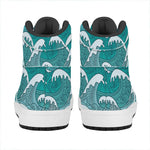 Surfing Wave Pattern Print High Top Leather Sneakers
