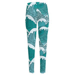 Surfing Wave Pattern Print High-Waisted Pocket Leggings