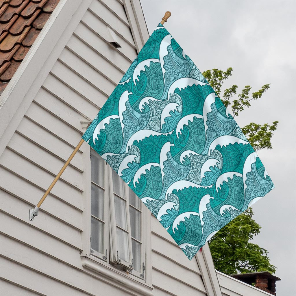 Surfing Wave Pattern Print House Flag