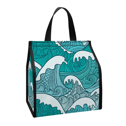 Surfing Wave Pattern Print Insulated Lunch Tote