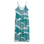 Surfing Wave Pattern Print Jersey Midi Cami Dress