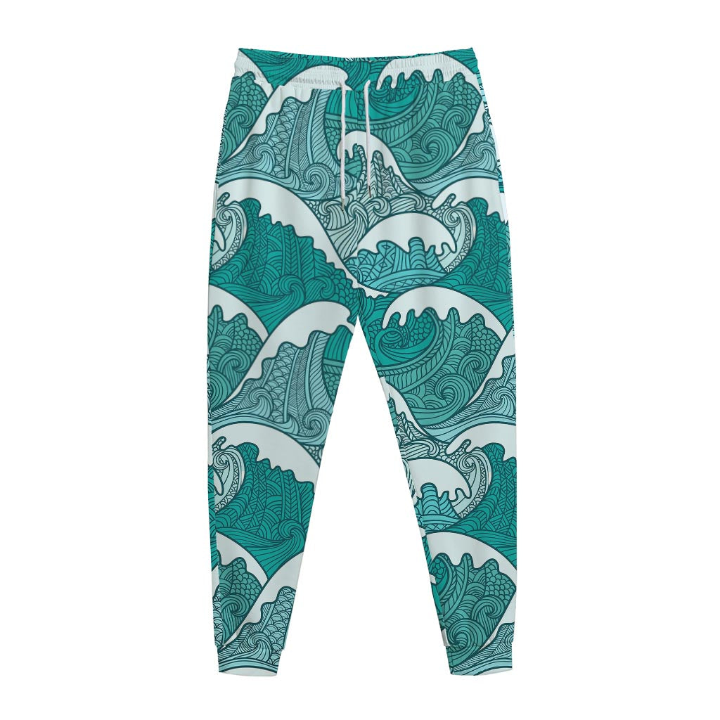 Surfing Wave Pattern Print Jogger Pants