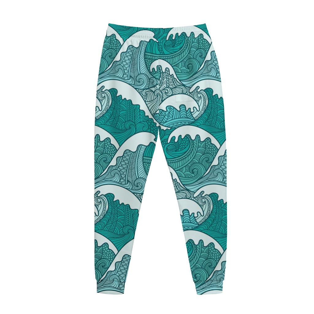 Surfing Wave Pattern Print Jogger Pants