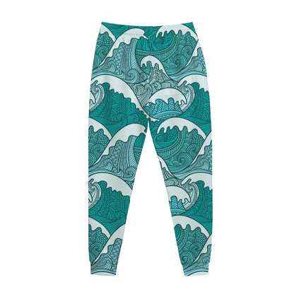 Surfing Wave Pattern Print Jogger Pants