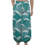 Surfing Wave Pattern Print Lantern Pants