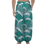 Surfing Wave Pattern Print Lantern Pants